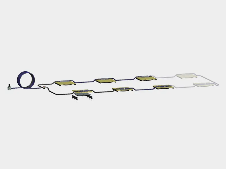 3D drawing of system. The system has 6 or 8 air casters, type B50HD. All the load modules will be interconnected to each other.